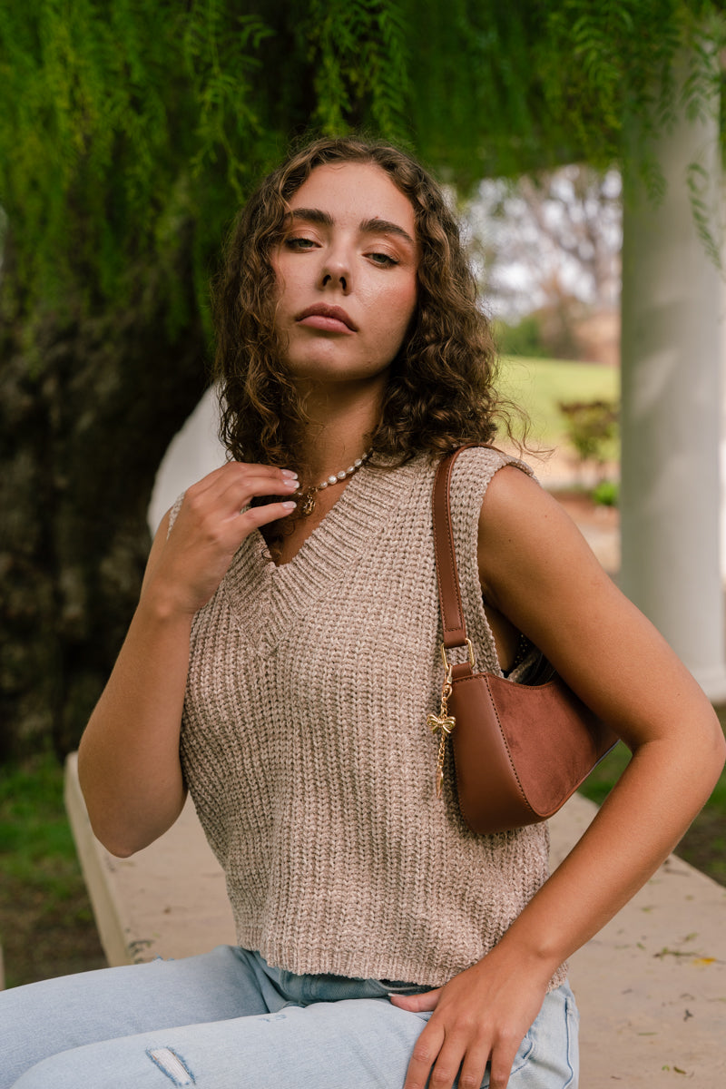 Faux Suede Shoulder Bag Brown