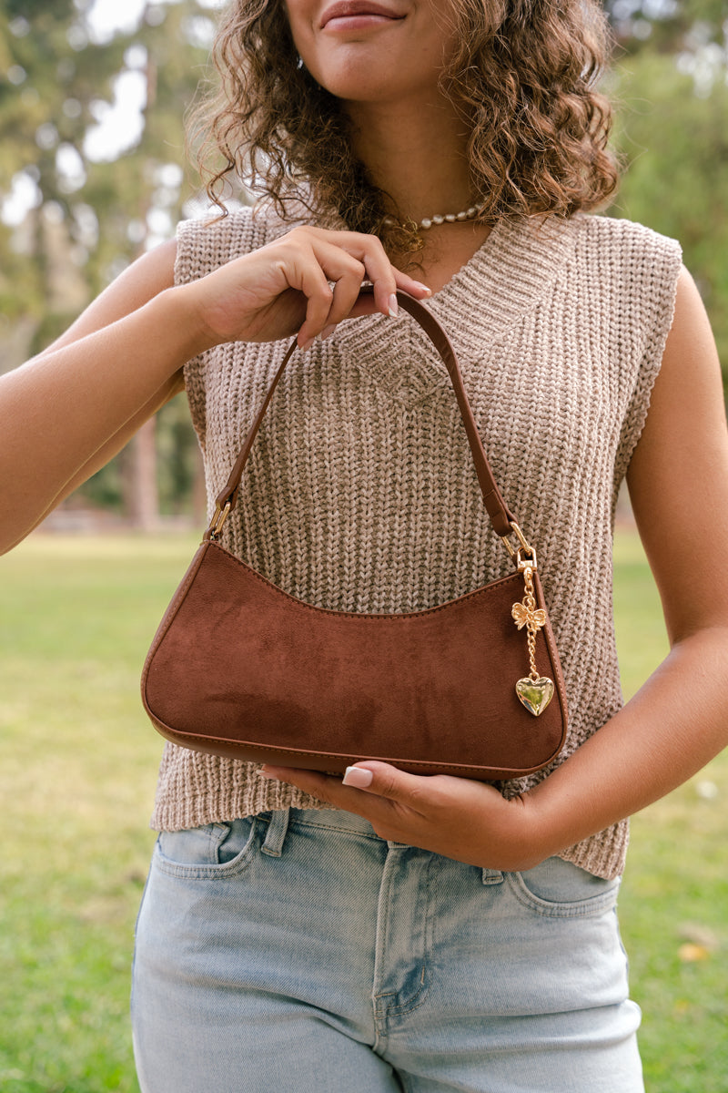 Faux Suede Shoulder Bag Brown