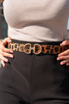 Metal Ring Buckle Faux Leather Belt Leopard