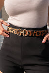 Metal Ring Buckle Faux Leather Belt Leopard