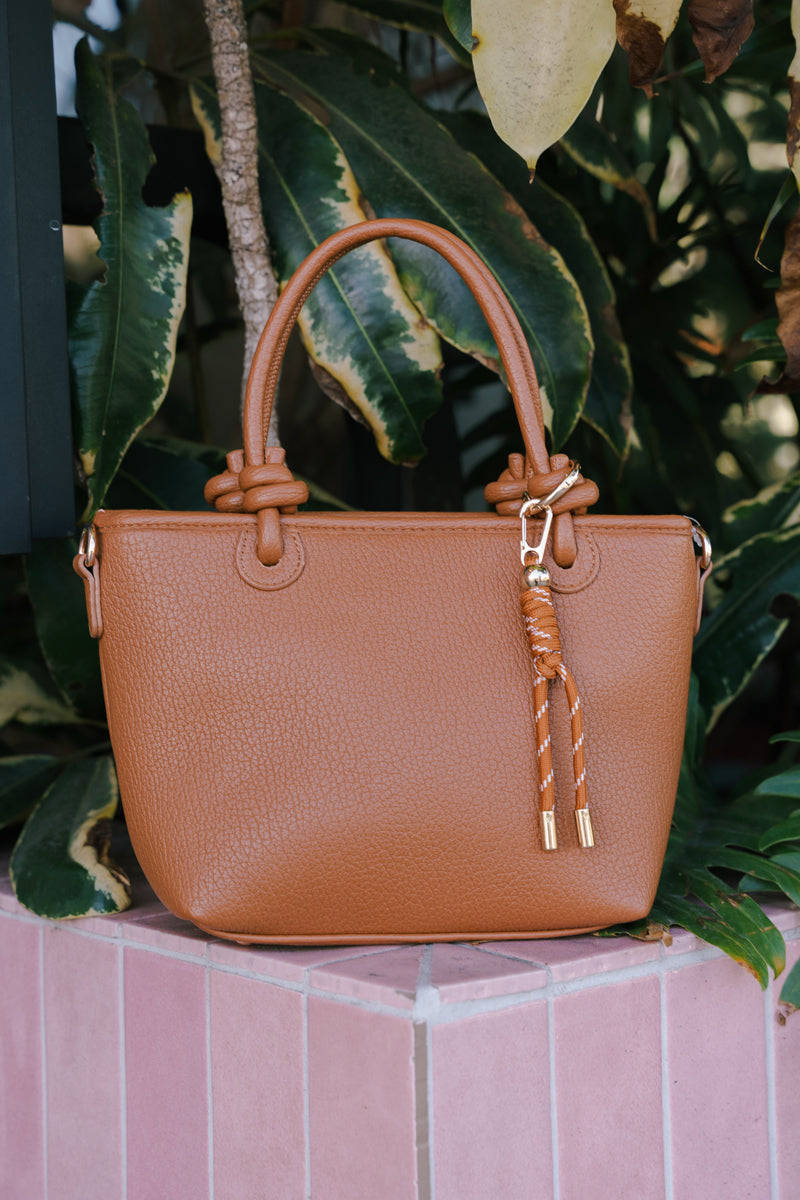 Top Handle Faux Leather Handbag Cognac