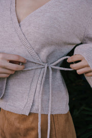 Long Sleeve Wrap Knit Top Taupe