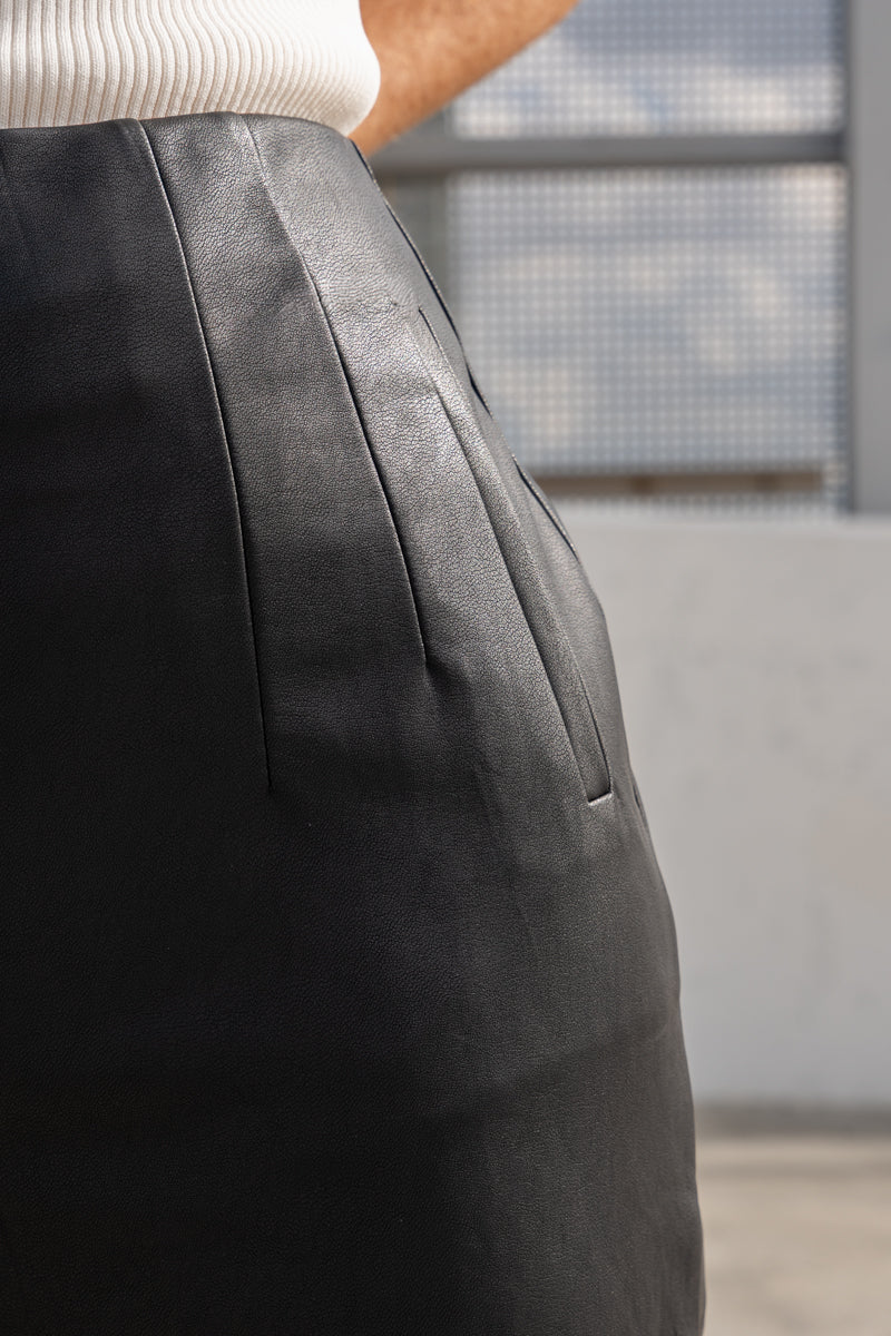 High Waist Faux Leather Wide Leg Pants Black