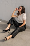 High Waist Faux Leather Wide Leg Pants Black