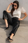 High Waist Faux Leather Wide Leg Pants Black