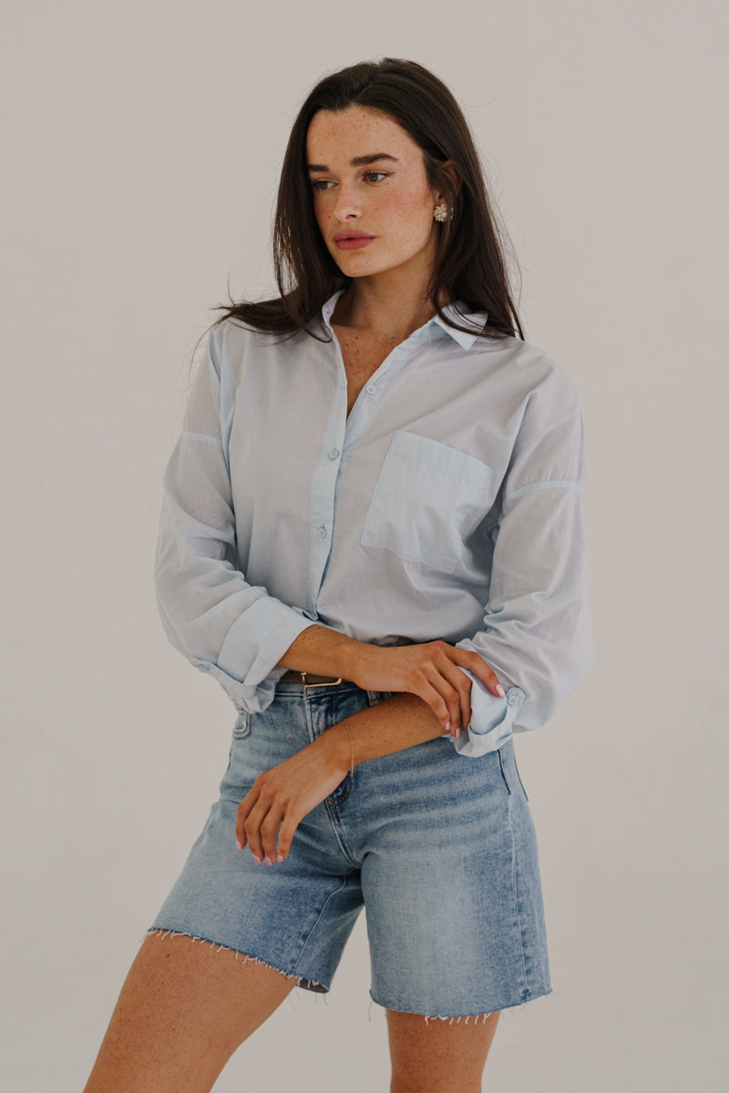 Long Sleeve Button Down Top Blue