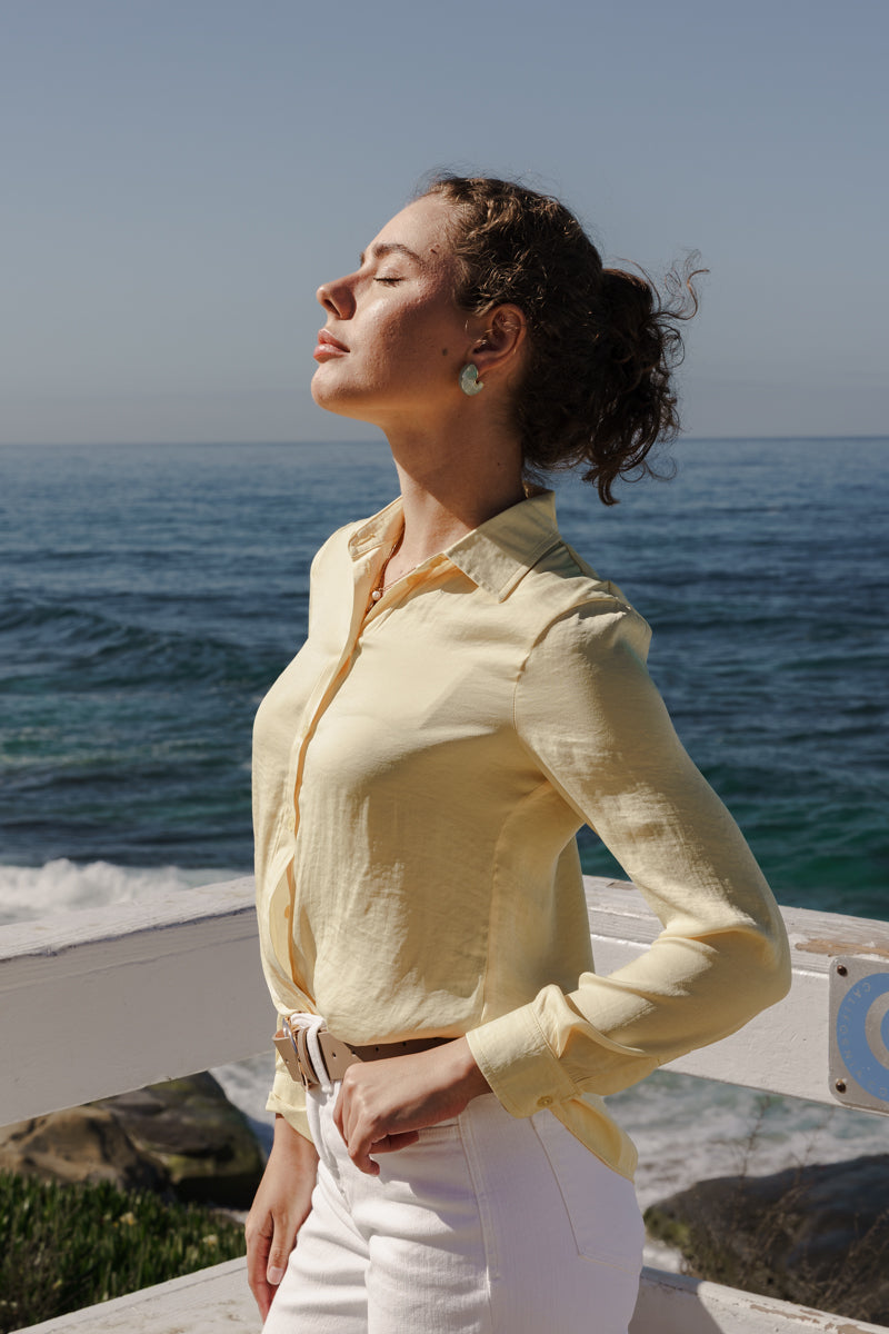 Long Sleeve Button Down Top Yellow