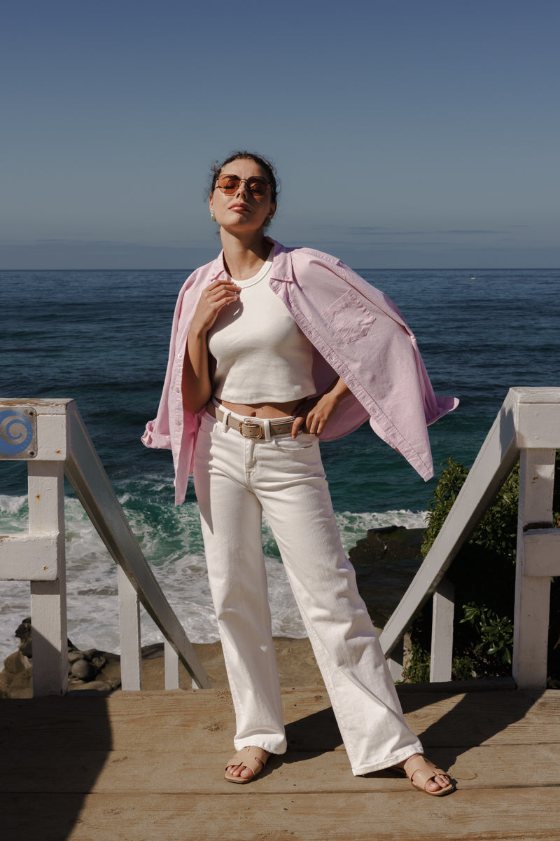 Contrast Stitched Knob Bar Buckle Belt Khaki