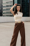 High Waist Pleated Wide Leg Pants Brown