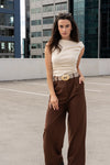 High Waist Pleated Wide Leg Pants Brown