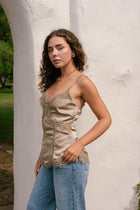 Sleeveless Dreamy Lace Trim Satin Cami Top Light Mocha