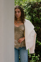 Sleeveless Dreamy Lace Trim Satin Cami Top Light Mocha