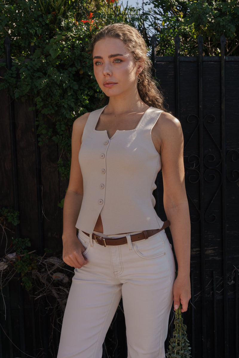 Sleeveless Knit Top Taupe