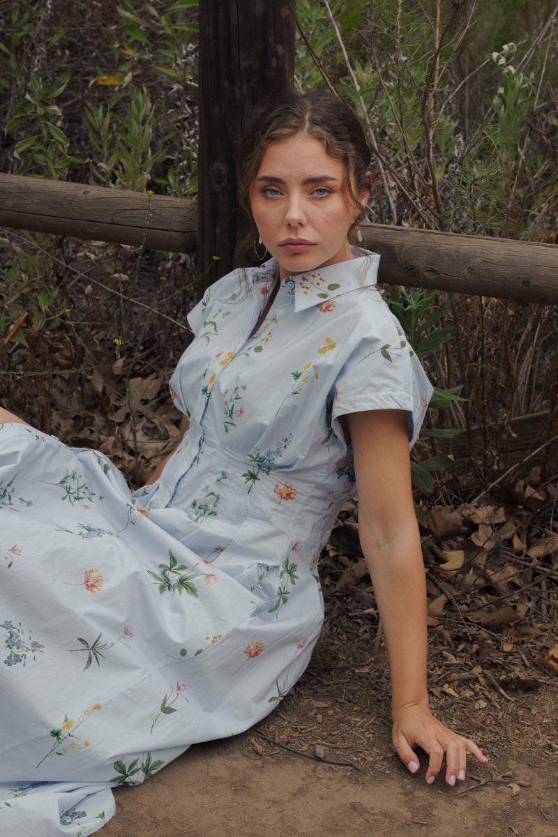 button down floral midi dress Shiloh Sleeveless Button Down Floral Print Midi Dress Blue LARGE