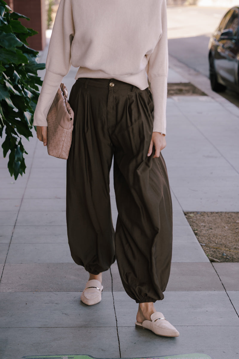 High Waist Trendy Balloon Pants Brown