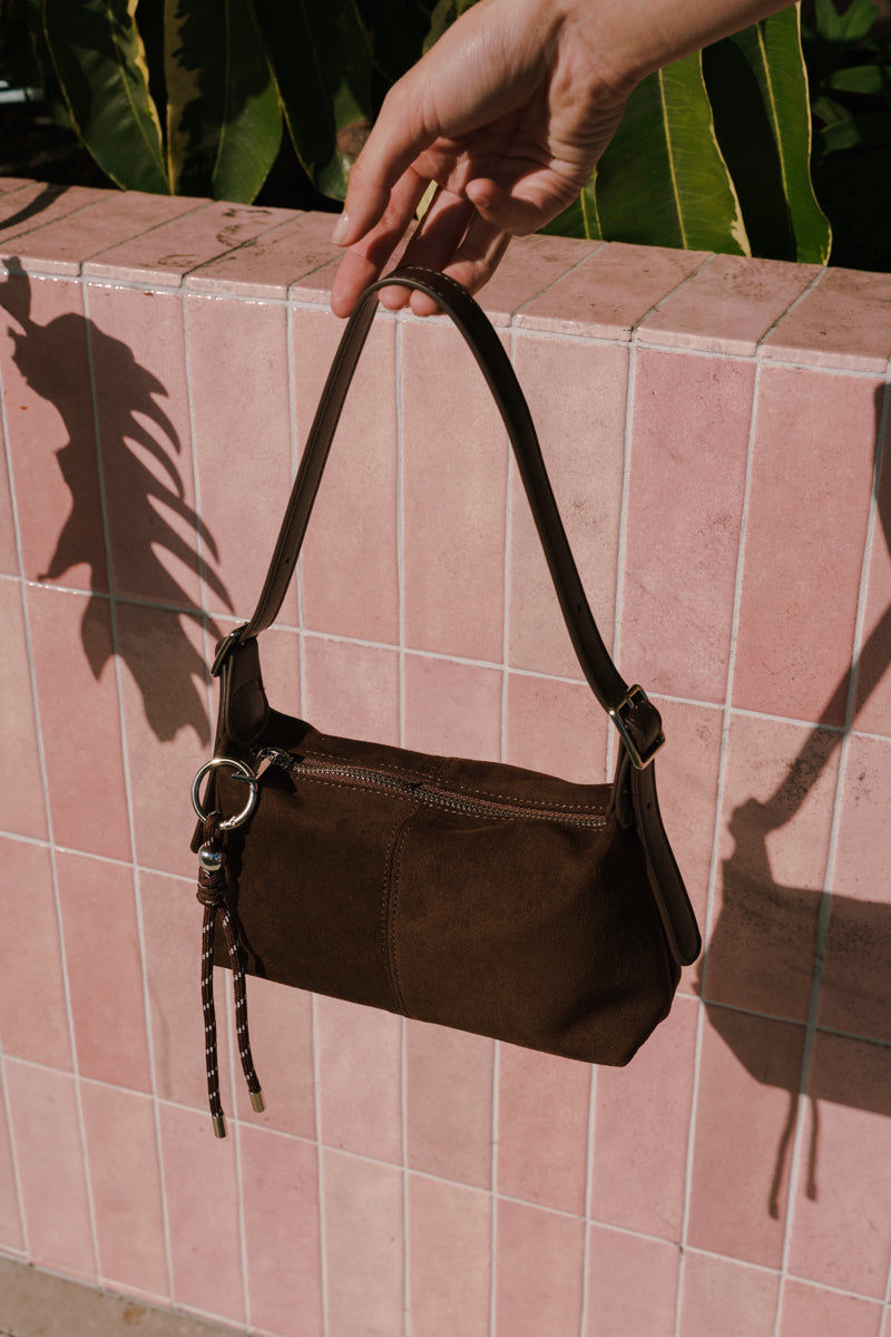 Faux Suede Shoulder Bag Brown