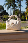 Faux Leather Quilted Studded Purse White