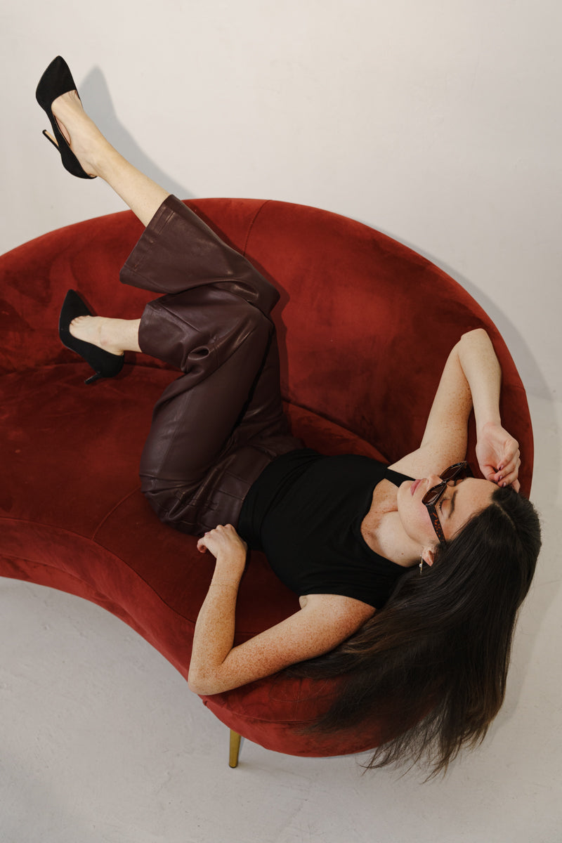  High Waist Faux Leather Wide Leg Pants Brown