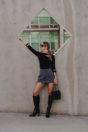 Long Sleeve Cut Out Top Black