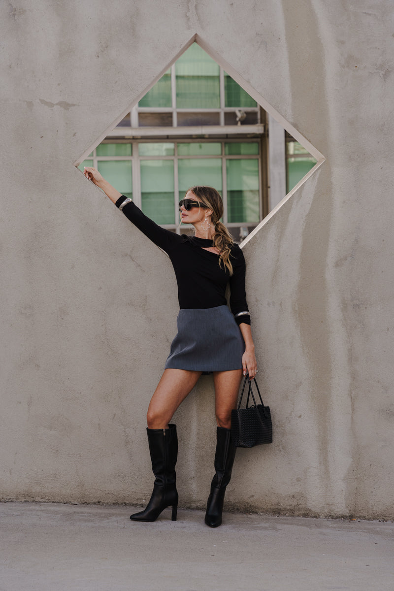 Long Sleeve Cut Out Top Black