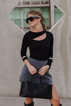Top Handle Faux Leather Woven Handbag Black