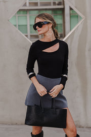 Long Sleeve Cut Out Top Black