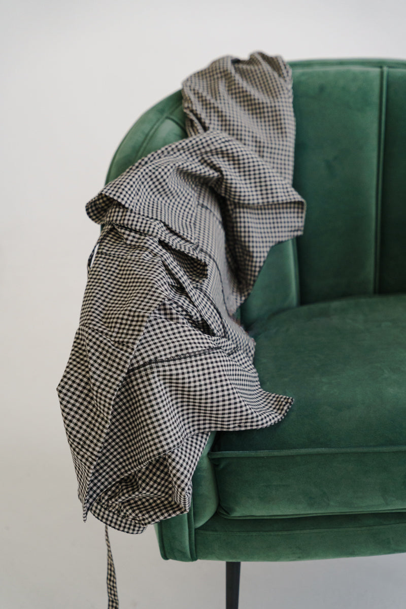 Long Sleeve Button Down Belted Gingham Print Top Black