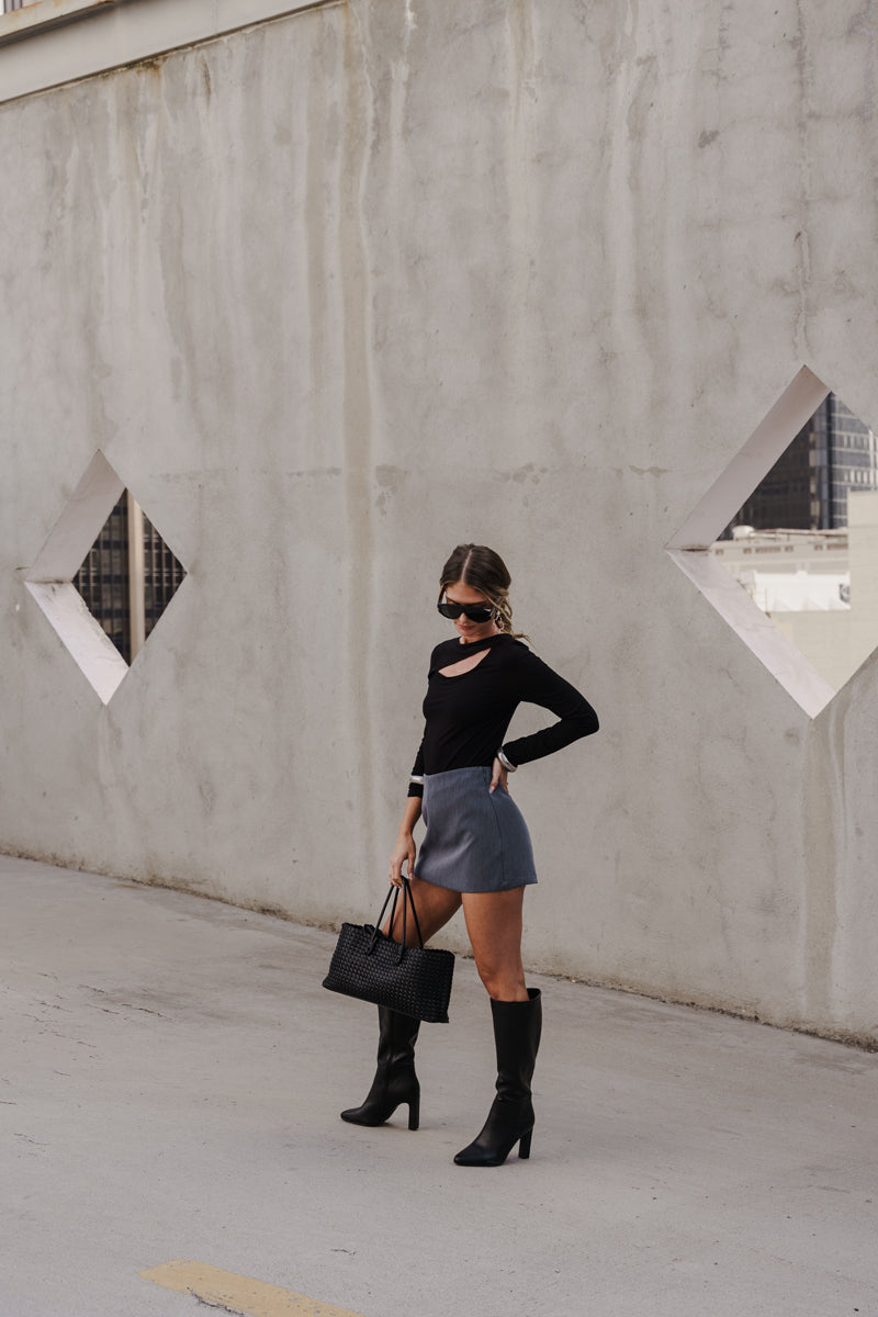 Long Sleeve Cut Out Top Black