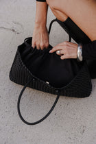 Top Handle Faux Leather Woven Handbag Black