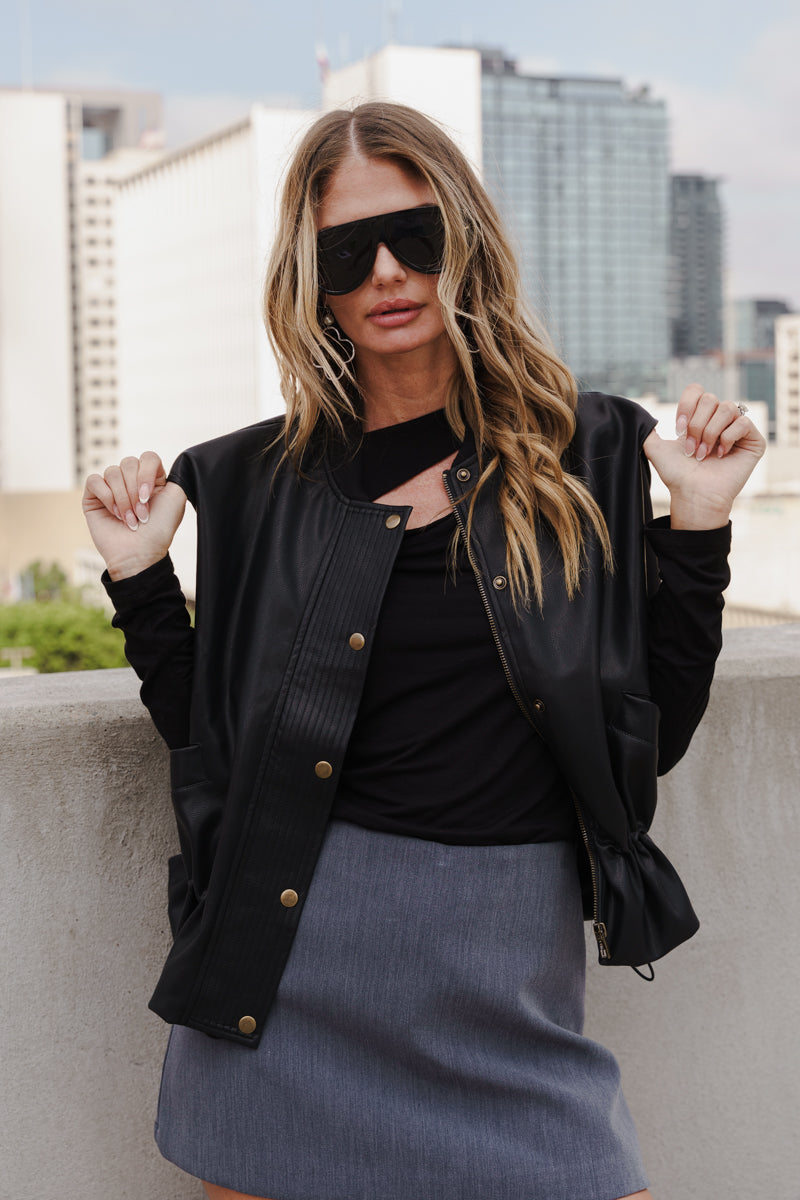 Long Sleeve Cut Out Top Black