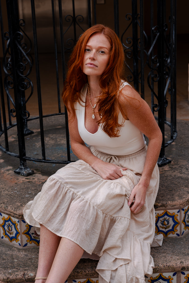 High Waist Tiered Maxi Skirt Taupe