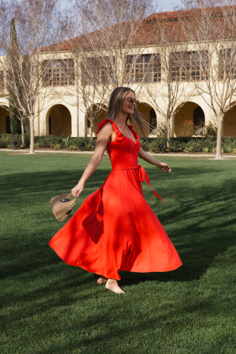 Lizette Flutter Sleeve Waist Tie Maxi Dress Red – Miss Match Group Inc