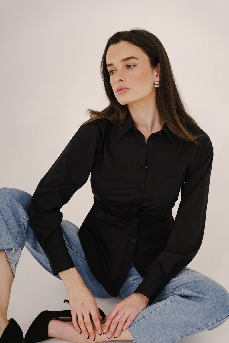 Long Sleeve Button Down Top Black