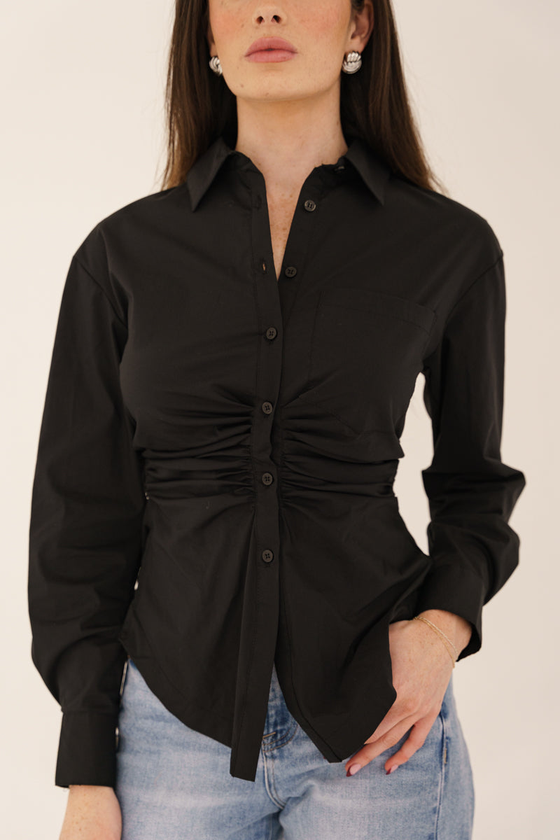 Long Sleeve Button Down Top Black
