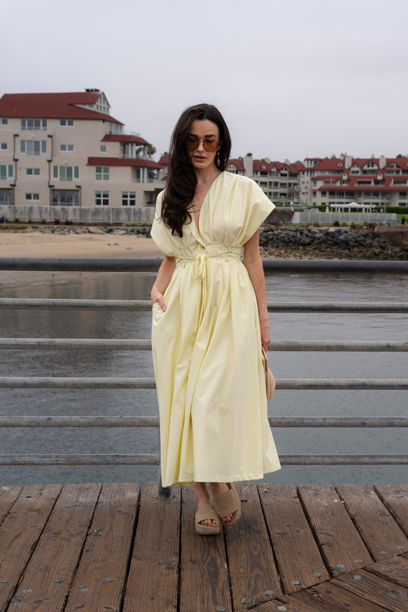 yellow maxi dress short sleeve Airess Knit Maxi Dress