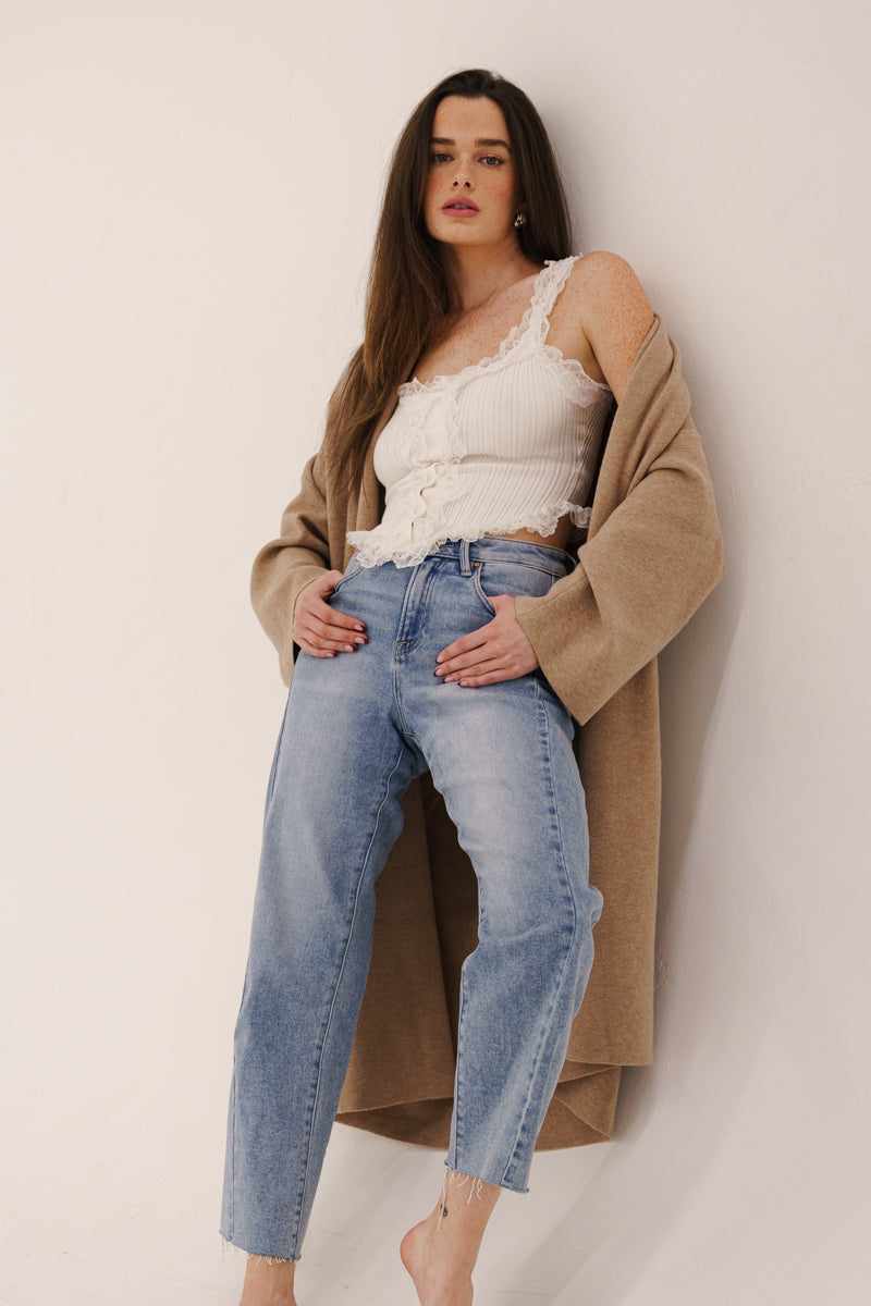 Long Sleeve Open Front Knit Cardigan Taupe