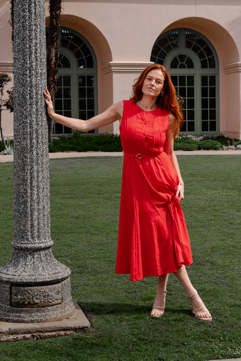 knee length dresses for ladies Naira Pleated Midi Dress - Red main image 0
