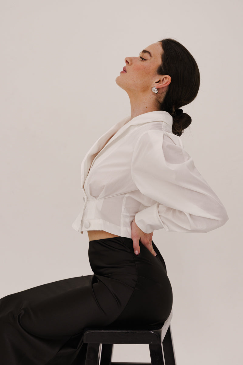 Long Sleeve Double Breasted Crop Top White