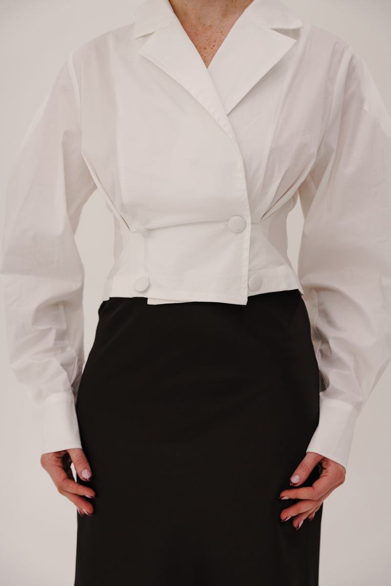 Long Sleeve Double Breasted Crop Top White