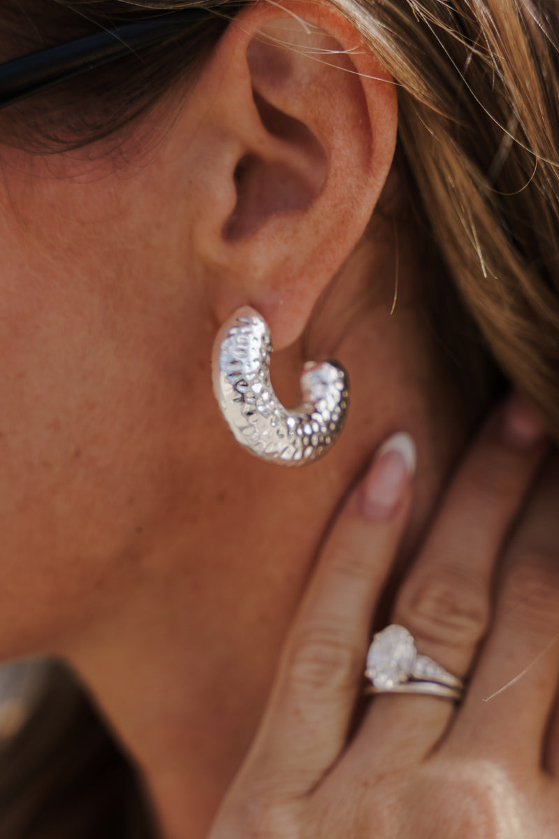 Ada Chunky Crescent Hoop Earrings Silver