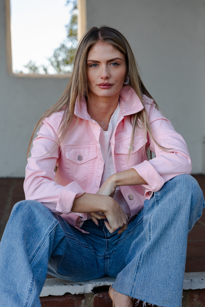 Long Sleeve Denim Jacket Pink