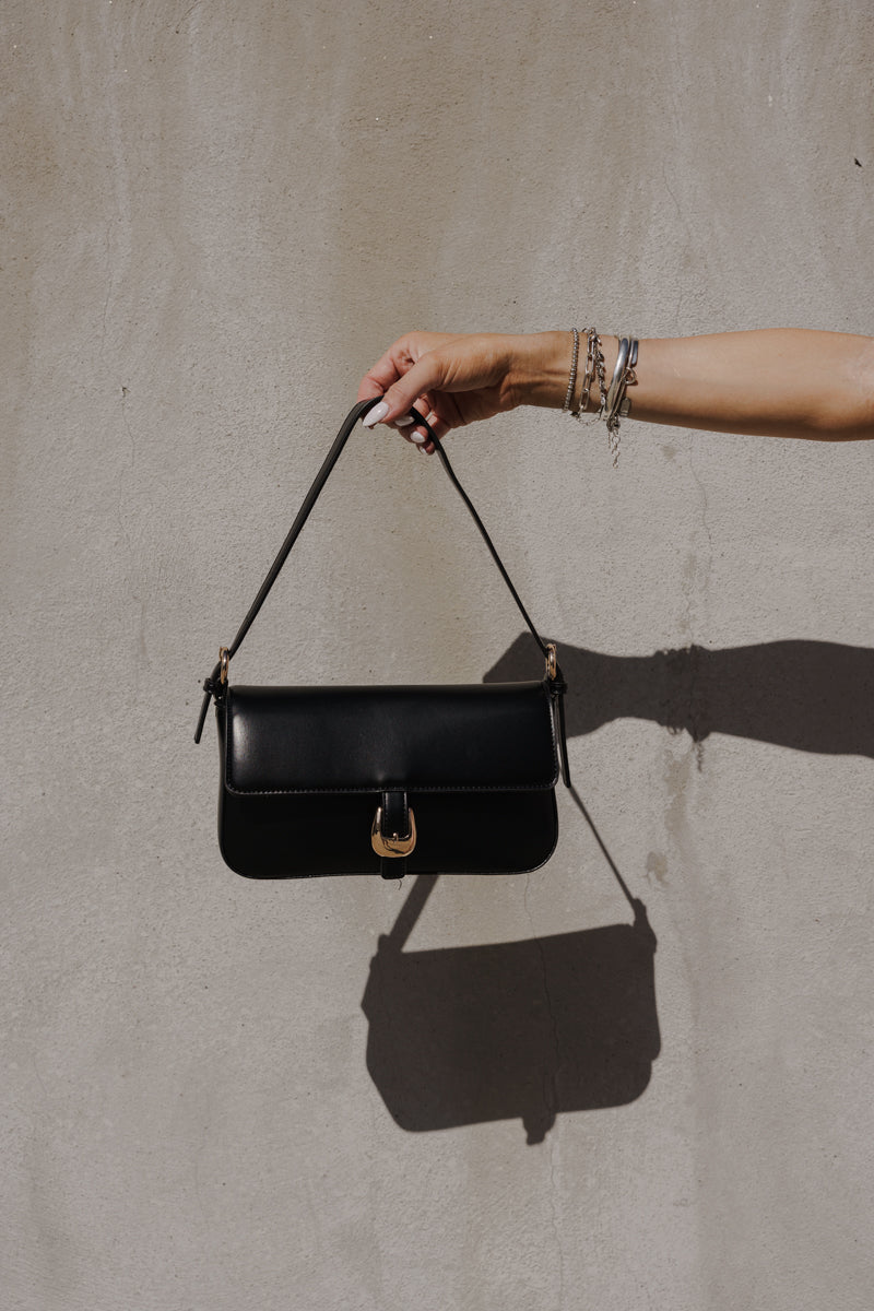 Faux Leather Shoulder Handbag Black