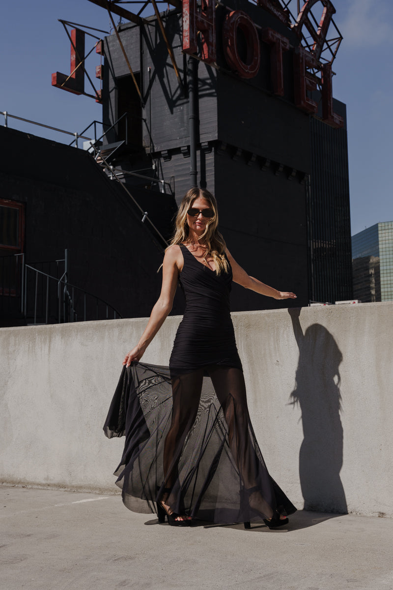 Sleeveless Mesh Maxi Dress Black