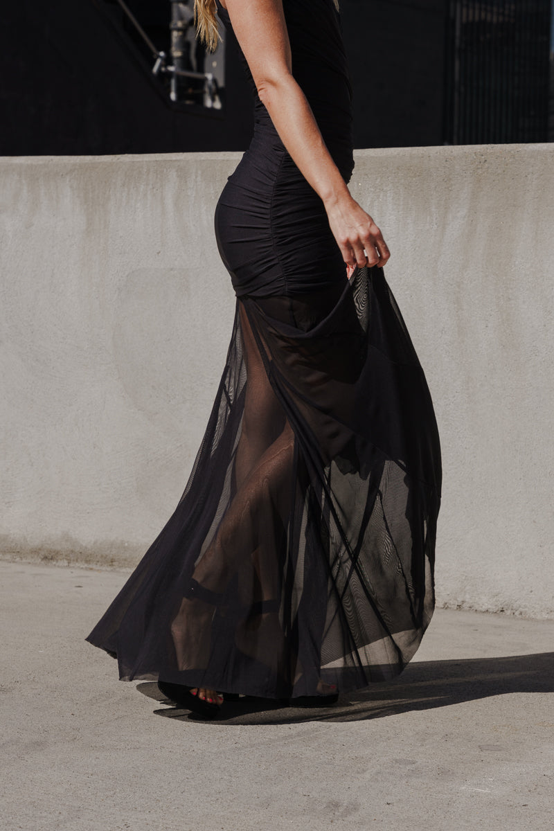 Sleeveless Mesh Maxi Dress Black