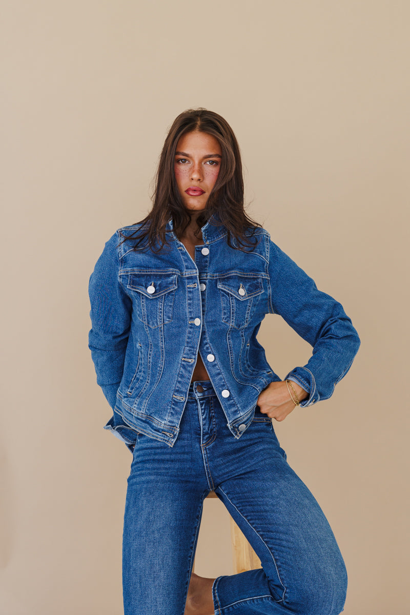 Long Sleeve Denim Jacket Medium Wash