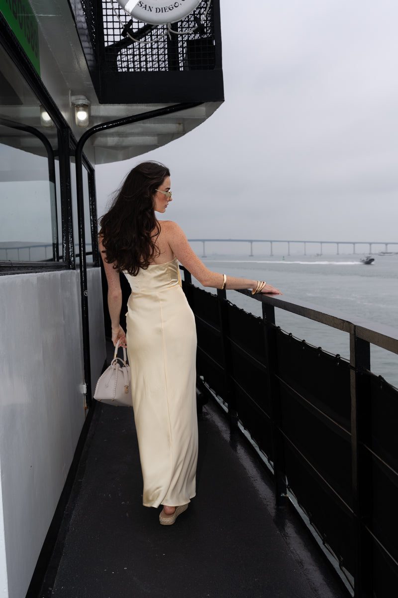 Sleeveless Halter Open Back Maxi Dress Yellow