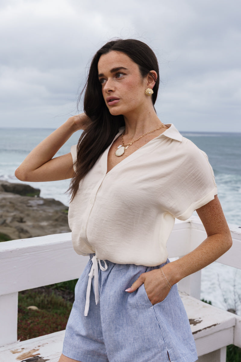 Faux Pearl Bead Seashell Stud Earrings