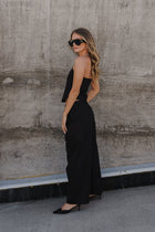 Sleeveless Corset Top And Wide Leg Barrel Pants Set Black