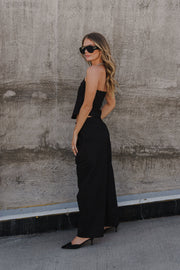 Sleeveless Corset Top And Wide Leg Barrel Pants Set Black