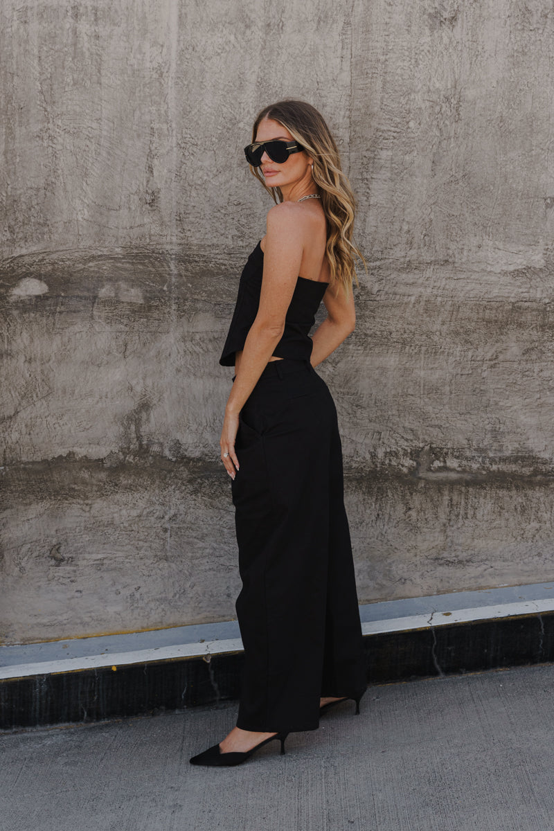 Sleeveless Corset Top And Wide Leg Barrel Pants Set Black